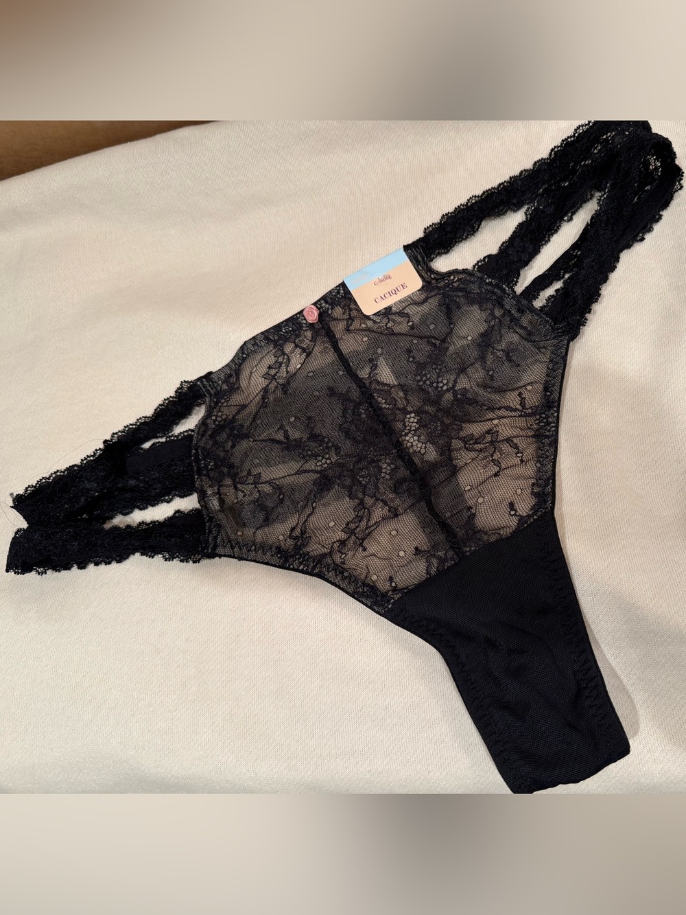 Cacique Black Lace Sheer High-Neck G String
